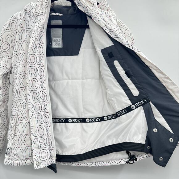 ROXY Girls Winter Jacket Coat Size 10 White 5K Silver With Matching Mittens - Picture 4 of 8